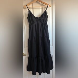 Lulus Never Looked Cuter Black Swiss Dot Tiered Midi Dress - Size M